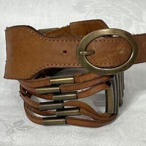 Lucky Penny Belt Small Brown Leather Western Boho Brass Tone Anthropologie